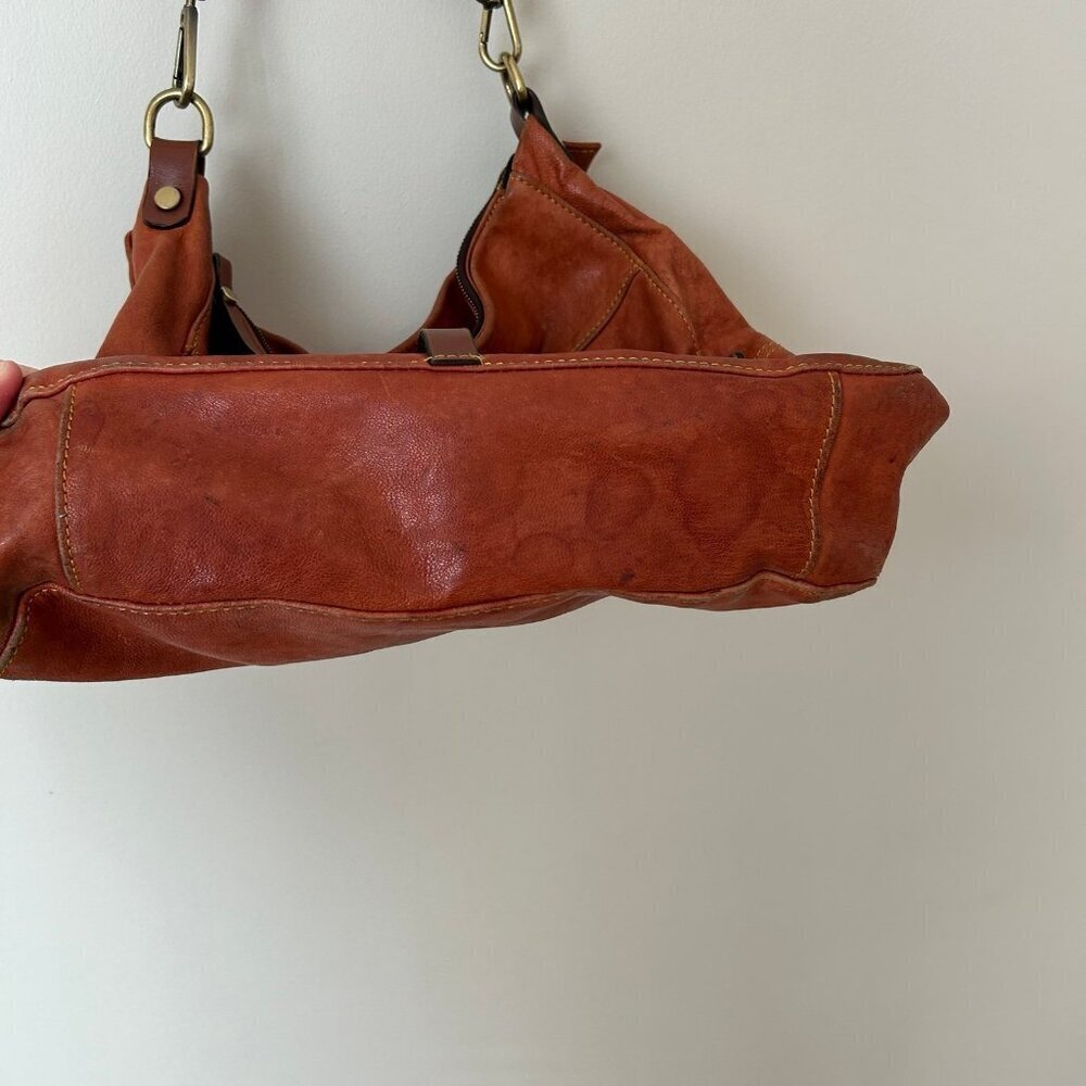 Leather Hobo Shoulder Bag - Rust Orange - Picture 3 of 11